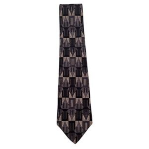Zylos George Machado‎ Mens Necktie Black Gray Geometric Italian Silk A20Q